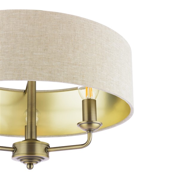 (image for) Laura Ashley Sorrento 3 Light Semi-Flush Matt Antique Brass With Natural Shade